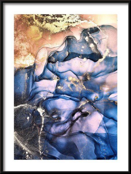 Poster Blau Golden Abstraktion