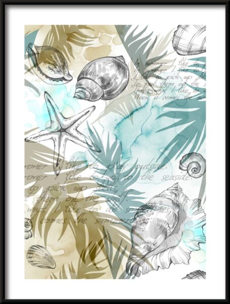 Poster Muscheln und Blätter