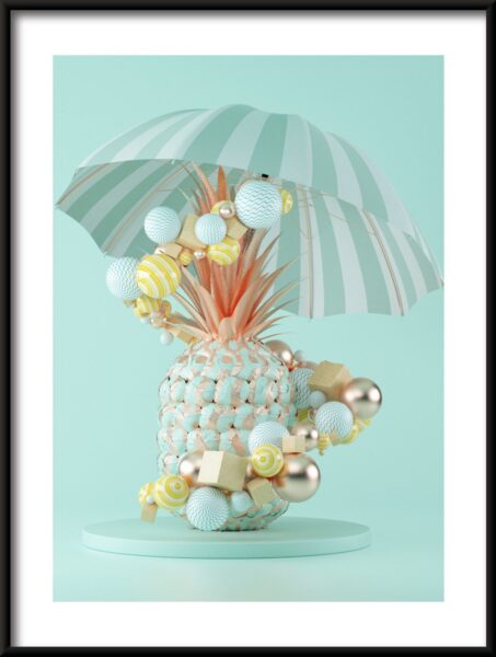 Poster Ananas unter einem Regenschirm
