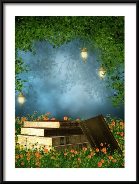 Poster Bücher im Gras