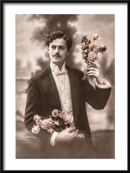Poster Mann mit Blumen