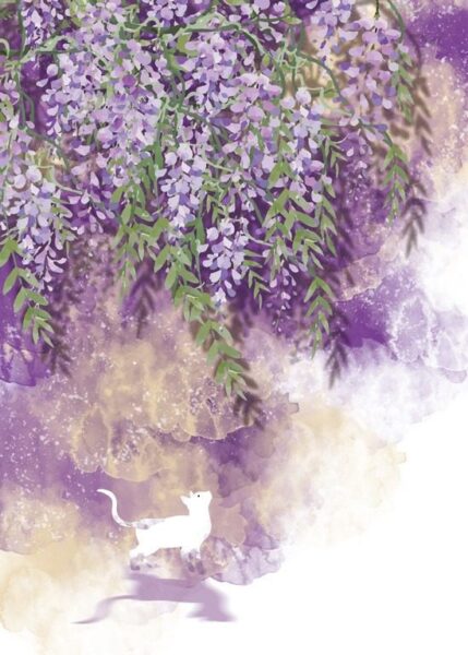 Fototapete Blumen und Katze