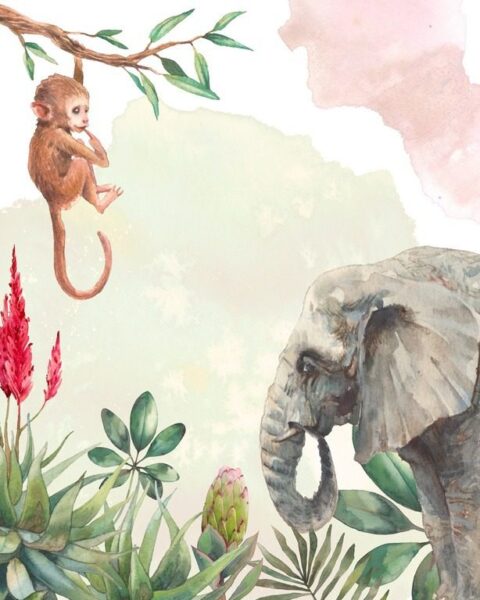 Fototapeten Elefant und Affe