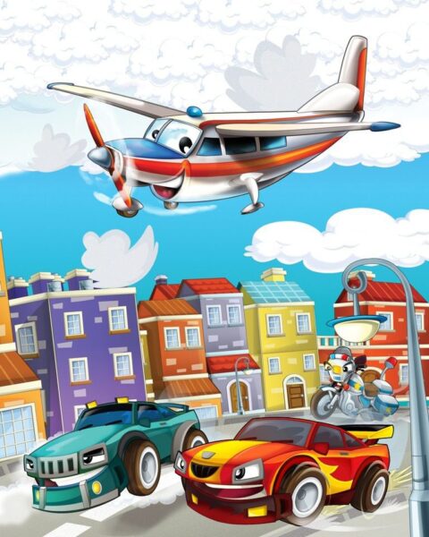 Fototapeten Glückliches kleines Flugzeug