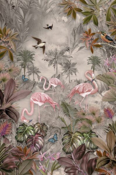 Fototapeten Flamingos unter den Blättern