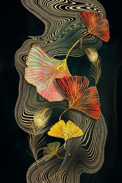 Fototapeten Blumen und Linien