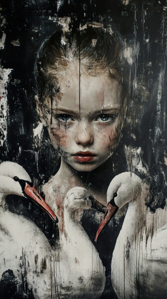 Fototapeten Mädchen mit Schwänen