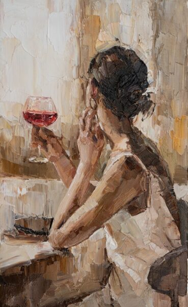 Fototapeten Mädchen mit einem Glas Wein