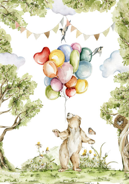 Fototapeten Bär mit Luftballons