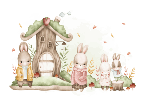 Fototapeten Waldhasenfamilie