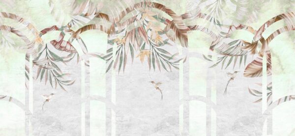 Fototapeten Exotische Blätter in dekorativen Bögen