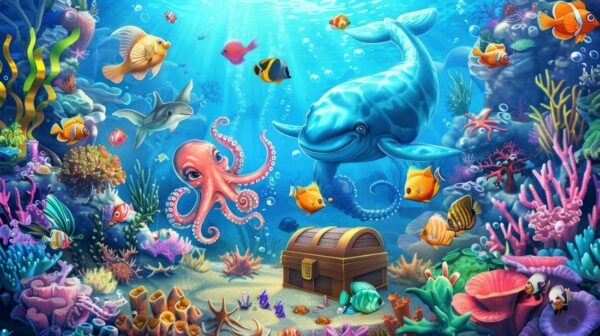 Fototapeten Unterwasserabenteuer mit Meeresbewohnern