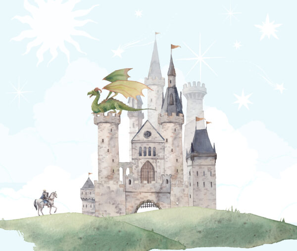 Fototapeten Fototapete Märchenschloss mit Drachen