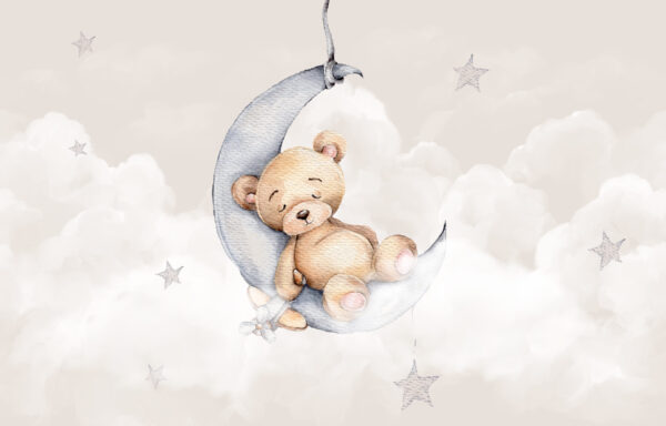 Fototapeten Schlafender Teddybär auf dem Mond