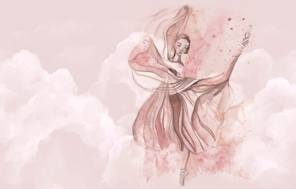 Fototapeten Pastellfarbene Ballerina in den Wolken