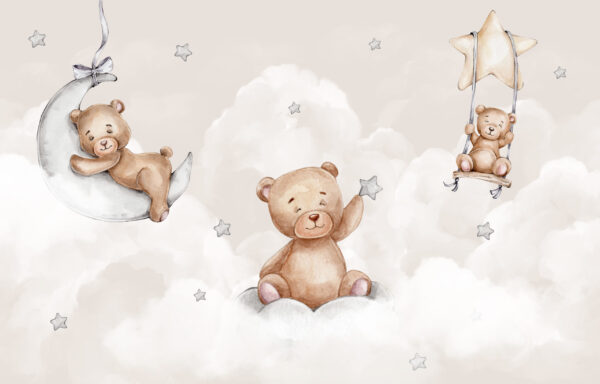 Fototapeten Teddybären in Wolken und Sternen