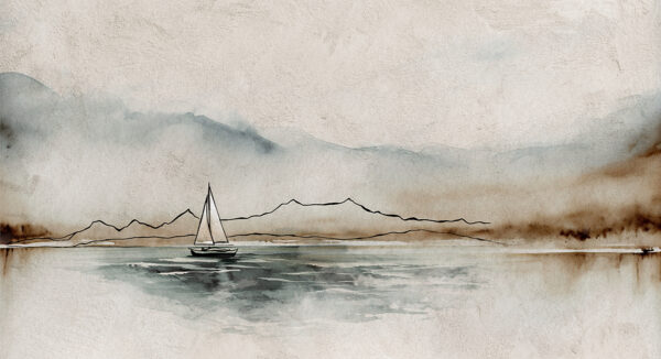 Fototapeten Friedliche Aquarell-Kreuzfahrt