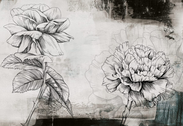 Fototapeten Blumenskizze an der Wand