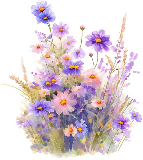 Fototapeten Strauß aus lila Wildblumen