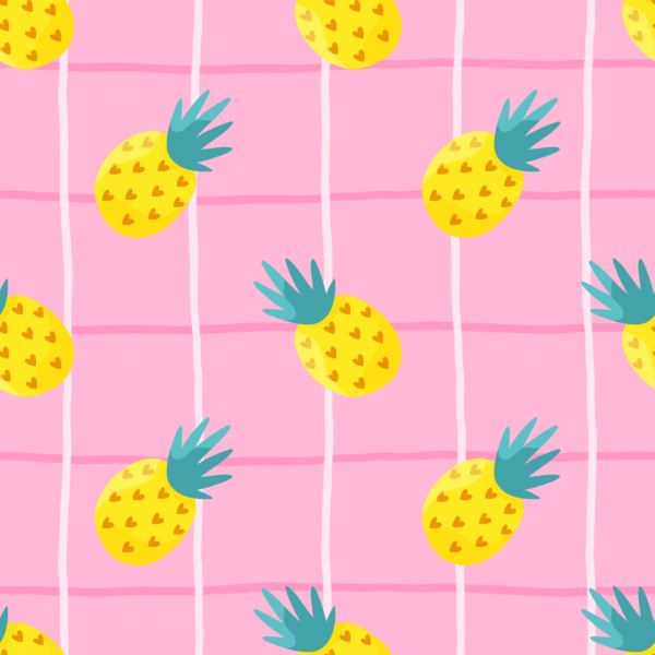 Fototapeten Gelbe Ananas auf rosa Karo