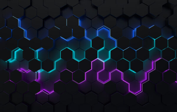 Fototapeten Neon-Sechsecke 3D