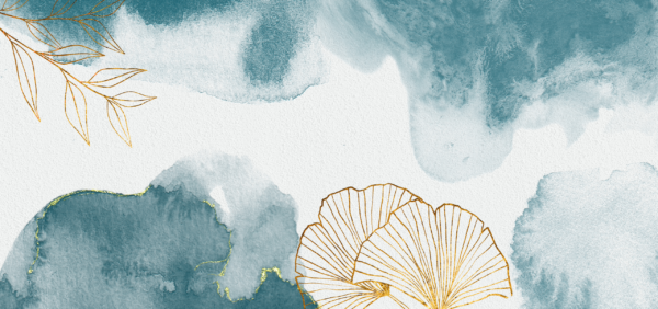 Fototapeten Blaue Aquarellfarben mit Gold