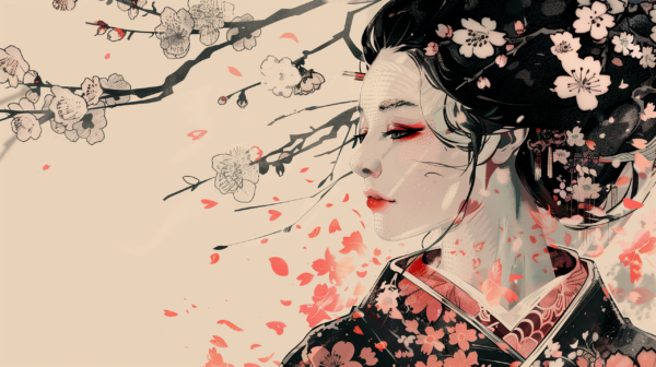 Fototapeten Geisha in Blumen