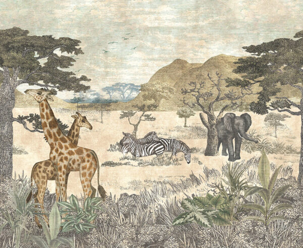 Fototapeten Afrikanische Savanne mit Safaritieren
