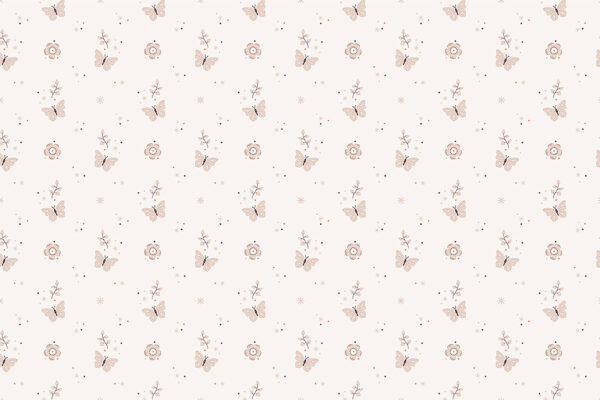 Fototapeten Beige Schmetterlinge und Blumen