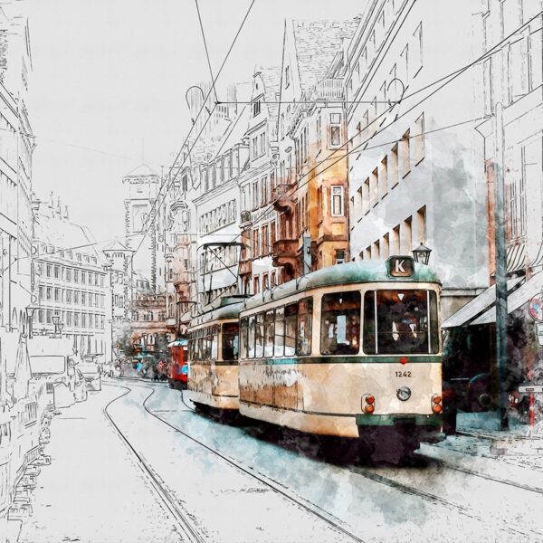 Fototapeten Retro-Straßenbahn