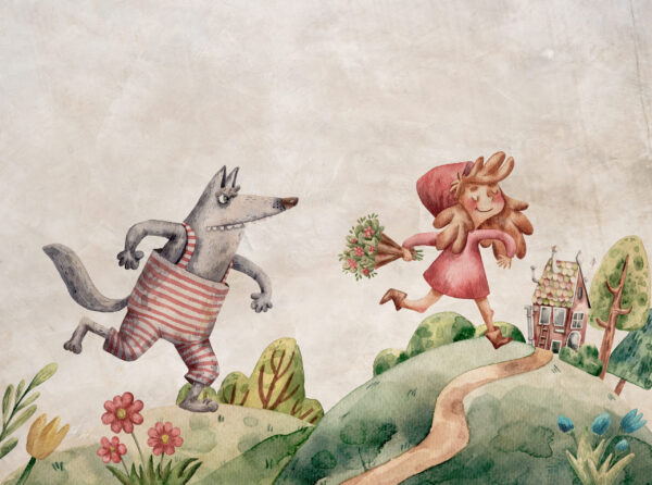 Fototapeten Rotkäppchen und der Wolf für Kinder