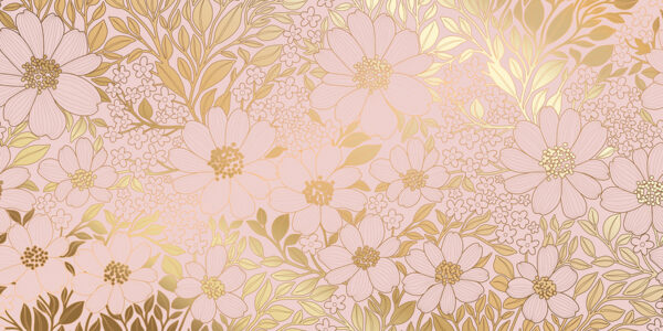 Fototapeten Goldene Blüten auf rosa Hintergrund