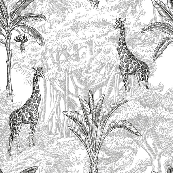 Fototapeten Giraffen im tropischen Zeichentrickdschungel