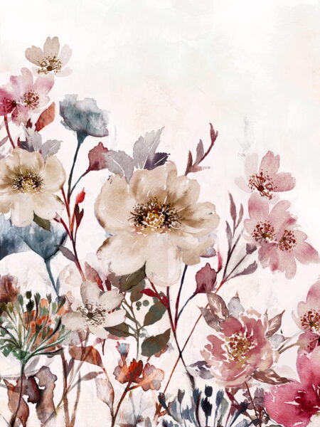 Fototapeten Ein Aquarellgarten mit zarten Blüten