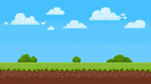Fototapeten Pixelwiese mit Wolken