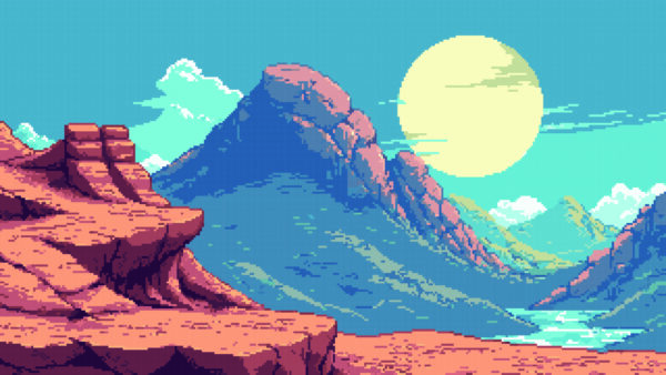 Fototapeten Pixel-Berglandschaft