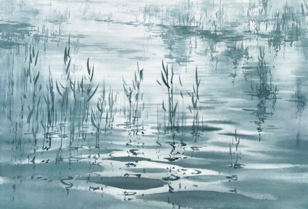 Fototapeten Ein kühler Teich, mit Tinte gemalt