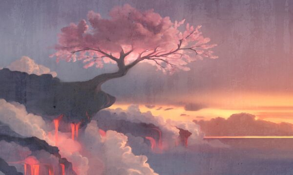 Fototapeten Rosa Baum über den Wolken