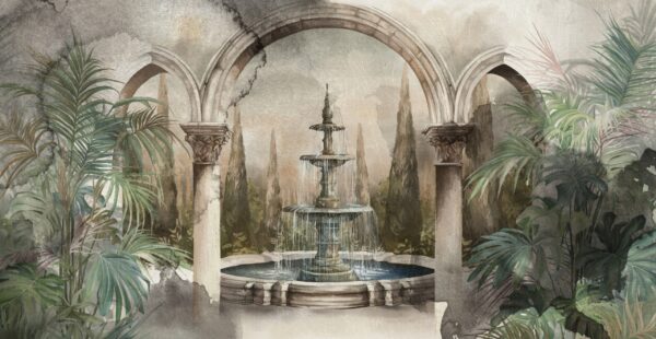 Fototapeten Antiker Garten mit Brunnen