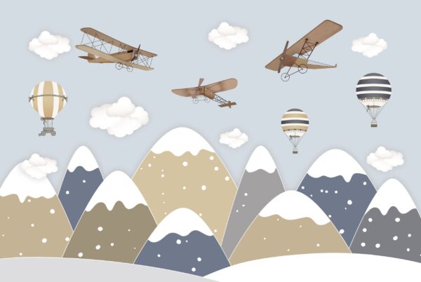 Fototapeten Retro-Flugzeuge über den Bergen