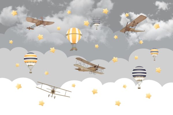 Fototapeten Ballons und Flugzeuge in den Wolken